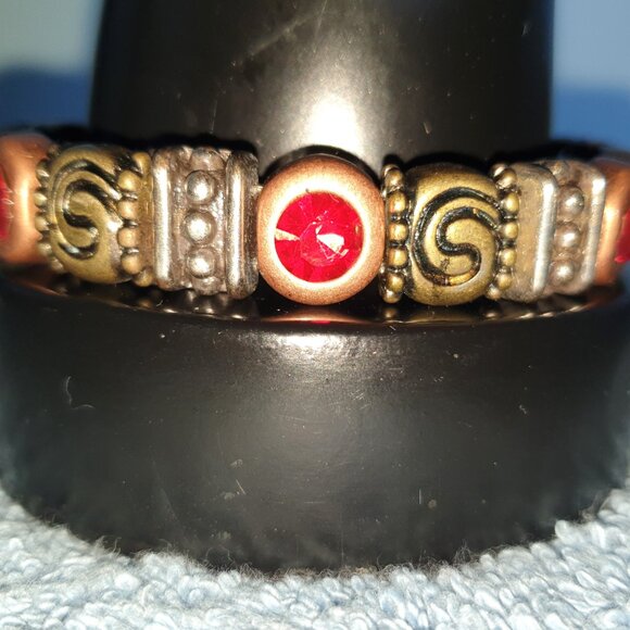 Rare Find Tibetan Red Crystal Forged Iron Beaded Bracelet - Picture 10 of 13